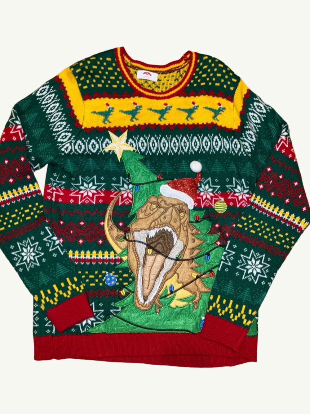 Holiday Time Men's Ugly Christmas Sweater Dinosaur T-Rex  Large Holiday